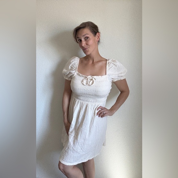 Roxy Cream Off-Shoulder Mini Dress Feminine Cotton Large - Picture 5 of 12